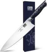 SHAN ZU 8 inch Japanese Chef Knife, Chefs Knife Kitchen Knives, Japanese Super Steel Sharp Chef's Knives with K133 Ergonomic Handle, Black Tortoise Genbu Series - Image 2