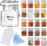 SKOCHE Spice Jars 20 Pack Small 4 oz Glass Jars with Airtight Hinged Lids, Spice Herb Jars with Labels and Silicone Funnels, 4oz Glass Jars with Lids Ideal for Spice Herbs - Image 2