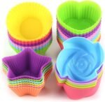 Silicone Cupcake Liners for Baking, 24Pcs Reusable Muffin Cups Greaseproof Muffin Liners Nonstick Baking Molds with Round, Stars, Heart, Flowers Shape for Kids - Image 2