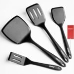 Silicone Spatula Set, 600°F Heat Resistant Silicone Spatula Turner Flipper for Cooking, Non Stick and Non Scratch Kitchen Utensils for Eggs & Pancakes, 4 Pack, Black - Image 2