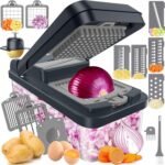 SpaceHacks 12-in-1 Vegetable Chopper, Kitchen Gadgets with 7 Blades, Veggie, Food, Onion Chopper, Cucumber Slicer, Versatile Mandoline, Includes Egg Separator & Finger Guard, Gray - Image 2