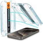 Spigen Tempered Glass Screen Protector [GlasTR EZ FIT] designed for iPhone 15 Pro Max [Case Friendly] - 2 Pack - Image 2