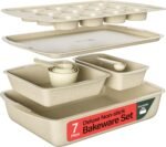 Stackable Baking Pan Set - Deluxe Nonstick White Marble Coating, Carbon Steel Bakeware Sets, PFOA, PFOS, PTFE Free, Recipe Booklet Included, Oven Safe (Up to 450°F), Set of 7 - White - Image 2