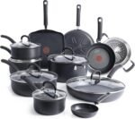 T-Fal Ultimate Hard Anodized Nonstick Cookware Set 17 Piece, Nonstick Pots and Pans Set with Fry Pan, Saucepans, Saute-Pan, Griddle, Dishwasher Safe, Black - Image 2