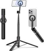 TONEOF 68" Magnetic Selfie Stick Tripod with Aluminum Strong Magnetic Holder for Magsafe, 360° Rotatable Travel Phone Tripod Stand with Metal Ring & Rechargeable Remote for iPhone/Android（Black） - Image 2