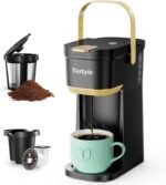 Tastyle Single Serve One Cup Coffee Maker, for K Cups and Grounds, Mini Coffee Maker with Portable Handle, 6 to 12 Oz Brew Size, for Travel, Camping, Office, RV and Dorm, 120V, Black and Gold - Image 2