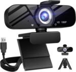 Tewiky Full HD Webcam with Built-in Microphone and Rotatable Tripod, 1080P Video and Wide Angle Camera, Privacy Cover, for Desktop PC or Laptop Computer - Image 2