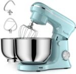 Tilt-Head Stand Mixer, 5QT+6QT Stainless Steel Two Bowls, 10 Speeds Kitchen Electric Food Mixer with Egg Whisk, Dough Hook, Beater, Dishwasher-Safe Attachment (Blue) - Image 2
