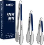 Tongs For Cooking - Heat Resistant 600 Degrees Stainless Steel Kitchen Tong, Heavy Duty Metal Locking Tongs - For Food,Salad, grilling, BBQ 7",9" & 12 inch, set of 3 Dishwasher Safe Blue - Image 2