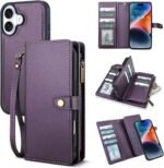 TwoHead Wallet Case Compatible with iPhone 17,Detachable,Magnetic,11 Cards Holder,PU Leather All-Round Protective Phone Case with Change Pocket(6.3 in,Deep Purple) - Image 2