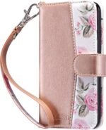 ULAK for iPhone SE 3(2022)/SE(2020)/8/7 Wallet Case with Card Holder, Premium Floral PU Leather Flip Case with Kickstand Card Slots,Wrist Strap, Durable Shockproof Cover 4.7 Inch(Rose Gold) - Image 2