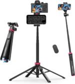 Ulanzi MT-44B Magnetic Phone Tripod, 59'' Auto Open Phone Stand with Dual Camera Set up, 360° Ball Head, Extendable Selfie Stick w Cold Shoe for Filming/Selfie in Vlog, Family Gatherings, Black - Image 2
