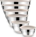 Umite Chef Mixing Bowls with Airtight Lids, 6 piece Stainless Steel Metal Nesting Storage Bowls, Non-Slip Bottoms Size 7, 3.5, 2.5, 2.0,1.5, 1QT, Great for Mixing & Serving (Khaki) - Image 2