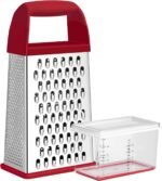 Urbanstrive Cheese Grater With Container, Professional Cheese Grater with Handle, Stainless Steel Graters for Kitchen Handheld, Box Grater with 4 Sides for Vegetables, Ginger, Potatoes (Red) - Image 2