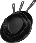 Utopia Kitchen Cast iron Skillets 3 Piece Set, Chefs Pan, Pre Seasoned Cast iron Skillets, 6, 8 & 10 Inches, Easy Use in the Oven, Stove, Grill, or Campfire, Black - Image 2