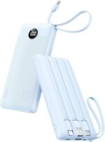 VRURC 10000mAh Power Bank Built-in Cables, Portable Charger with LED Display, Slim Travel Battery Pack with Cords, 5 Output Dual Input Phone Charger for Cell Phone Smart Devcies-Blue(1 Pack) - Image 2