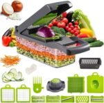 Veggie Chopper， Multifunctional Vegetable Cutter, Food Chopper with Container,Mandolin Slicer ，Kitchen Gadgets & Gifts, Home Essentials，Green + Grey - Image 2