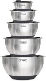Viking Mixing Bowls Set, 10 Piece Stainless Steel Kitchen Cookware, Non-Slip Silicone Base, Includes Tight Fit Lids, Dishwasher Safe, Black - Image 2