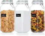 Vtopmart 78oz Glass Food Storage Jars with Airtight Clamp Lids, 3 Pack Large Kitchen Canisters for Flour, Cereal, Coffee, Pasta and Canning, Square Mason Jar with 8 Chalkboard Labels - Image 2