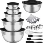WEPSEN Mixing Bowls Set, 25PCS Stainless Steel Mixing Bowl with Lid Set, Large Nesting Bowls 7, 4.5, 3,2, 1.5QT, Measuring Cups and Spoons Baking Utensils Metal Bowl for Kitchen Prep - Image 2