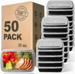 WGCC Meal Prep Containers, 32OZ 50 Pack Extra-thick Food Storage Containers with Lids, Plastic Microwavable Bento Box Reusable Storage Lunch Boxes BPA Free, Stackable, Dishwasher/Freezer Safe - Image 2