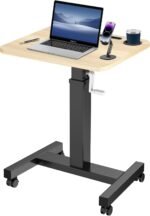 WNJQBY Mobile Computer Desk,Mobile Standing Desk with Wheels, Elevating Table,Lift desks for Home Office,Rolling Portable Laptop Desk Height Adjustable,Small Sit Stand Workstation（Black） - Image 2