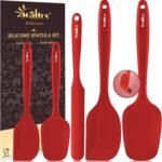 Walfos Silicone Spatula Set of 5-600°F Heat Resistant Kitchen Scraper Spatulas, Strong Steel Core and One-Pieces Seamless Design, Great for Cooking Mixing & Baking - BPA Free & Dishwasher Safe (Red) - Image 2
