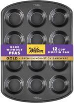 Wilton Gold Non-Stick 12 -Cup Muffin Pan, Stainless Steel Bakeware, Made without PFAS, 10.5 x 15 x 1.4 in, Packaging May Vary - Image 2
