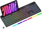 Wireless Keyboard with 7-Color RGB Backlit, Full-Size Computer Keyboard with Phone Tablet Holder, 2.4G Rechargeable Gaming Keyboard with Light Up Keys, Compatible with Mac, Windows (Black) - Image 2