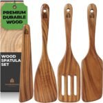 Wooden Spatula for Cooking, Teak Spatulas for Kitchen Use - Wooden Cooking Utensils Set of 4 including Paddle, Turner, Slotted Spurtle and Wood Scraper. Nonstick cookware. - Image 2
