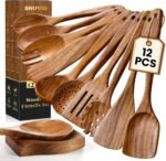 Wooden Spoons for Cooking, 12 Pcs Teak Wood Kitchen Utensils Set with Spoon Rest - Nonstick Heat Resistant Wooden Cooking Utensils, Natural Healthy Spatula Set for Pots and Pans - Image 2