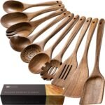 Wooden Spoons for Cooking, Nonstick Cooking Utensil Set with 10 Piece Acacia Wooden Spatulas and Spoons for Cooking, Terrific for Everyday Kitchen Tasks - Image 2