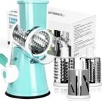 X Home Rotary Cheese Grater for Kitchen, Shredder with 3 Interchangeable Blades, Rotary Grater with Handle and Strong Suction Base, for Vegetables, Fruit, Nuts, Easy to Use and Clean, Blue - Image 2