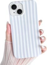Yeddabox for iPhone 14 Case Cute Striped Phone Case Soft TPU Slim Shockproof Phone Cover for Women Girls, Blue and White - Image 2