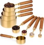 Yuanan 8 PCS Gold Measuring Cups and Spoons Set, Stainless Steel Measuring Cups with Wooden Handles Measure Cup Stackable With US Measurements, Metric Cup for Baking and Cooking - Image 2