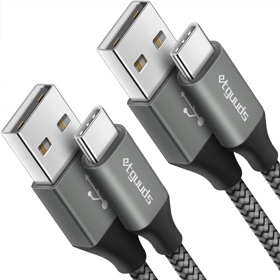 etguuds USB to USB C Cable 3ft, 2-Pack USB A to Type C Charger Cord Fast Charging for Samsung Galaxy A17 A16 A15 A26 A36 A56, S25 S24 S23 S22 S21 S20 S10 Note 20, for iPhone 17 16 15, Moto, Gray - Image 2