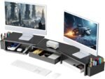 gianotter Dual Monitor Stand Riser, Desk Organizer With Drawer and 2 Pen Holders, Computer Monitor Stand, Shelf for Top of Desk, Black - Image 2