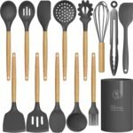 oannao Silicone Cooking Utensils Kitchen Utensil Set - 446°F Heat Resistant Silicone Kitchen Utensils Set, Spatula,Turner Tongs, Spoon, Whisk,Kitchen Gadgets for Nonstick Cookware, BPA Free (Gray) - Image 2
