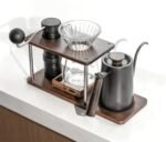 seicasaya Pour Over Coffee Station Solid Sapele Wood & Stainless Steel Dual Dripper Stand Coffee Organizer (Dark Wood) - Image 2