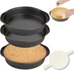 tutikuki 8" Round Cake Pan, 3PCS Nonstick Cake Pans with 100 PCS Parchment Paper, Carbon Steel Cake Baking Pans with Handle, Dishwasher Safe - Image 2