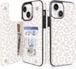 uCOLOR Flip Leather Wallet Case Card Holder Compatible with iPhone 13 6.1 iPhone 14 6.1 Women and Girls with Card Holder Kickstand (Beige Leopard) - Image 2