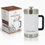 1.6L French Press Coffee Maker, 54oz Large Capacity French Press Stainless Steel Brewer with Double Filter Mesh for Kitchen Travel Camping, Hot & Cold Brew Coffee Maker Gifts (White) - Image 2