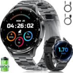 1.7" Large HD Screen Smart Watch for Men with Bluetooth Call, 100+ Sport Modes, 800mAh, IP68 Waterproof Fitness Tracker Heart Rate/Sleep Monitor, Compatible with iOS Android, Black-Steel - Image 2