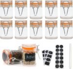 1.7 oz Mini Glass Spice Jars with Labels, Small Stash Jars with Airtight Hinged Lid, 12 Pack Empty Spice Bottles with Rubber Gasket for Herb Tea Seasoning Storage - Image 2