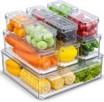 10-Pack Clear Fridge Organizer Bins with Lids, Stackable Refrigerator Storage Containers, BPA-Free with Drain Tray & Anti-Slip Base for Fruits, Veggies, Drinks - Image 2