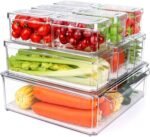 10 Pack Refrigerator Pantry Organizer Bins, Stackable Fridge Organizer Bins with Lids, Clear Plastic Food Storage Bins for Kitchen, Countertops, Cabinets, Fridge, Drinks, Fruits, Vegetable, Cereals - Image 2