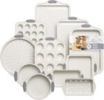 11-Piece Nonstick Baking Pans Set, Stackable Non Toxic Bakeware Sets with Cookie Sheets, Cake Pan, Loaf Pan, Pizza Pan, Muffin Pan, White&Gray - Image 2