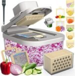 11-in-1 Vegetable Chopper for Kitchen, Food Chopper with Container, Mandoline Slicer Onion Dicer, Veggie Cutter for Fruit Salad Kitchen Gadgets Essential Tools (Beige) - Image 2