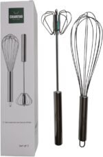 12'' Egg Whisk Combo - Stainless Steel Manual Balloon whisk and Semi-Automatic Whisk, Egg Beater, Hand Push Rotary - Mixing, Frothier, Stirring baking/beating eggs, Durable, Easy-Grip/Heat-Resistant. - Image 2