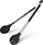 12 Inch Kitchen Tongs for Cooking, 600ºF Heat Resistant 2-in-1 Cooking Tongs with Silicone Tip & Measure Spoon Pasta Tongs Spaghetti Tongs for Tossing Salad, Serving Food, Non-Stick (12"-Round Head) - Image 2